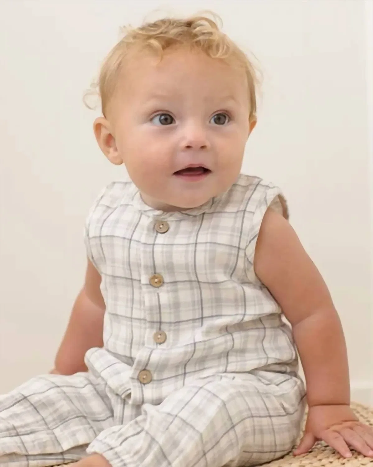 Детский комбинезон без рукавов из органического хлопка Blue Plaid Quincy Mae, Blue Plaid — фото 2