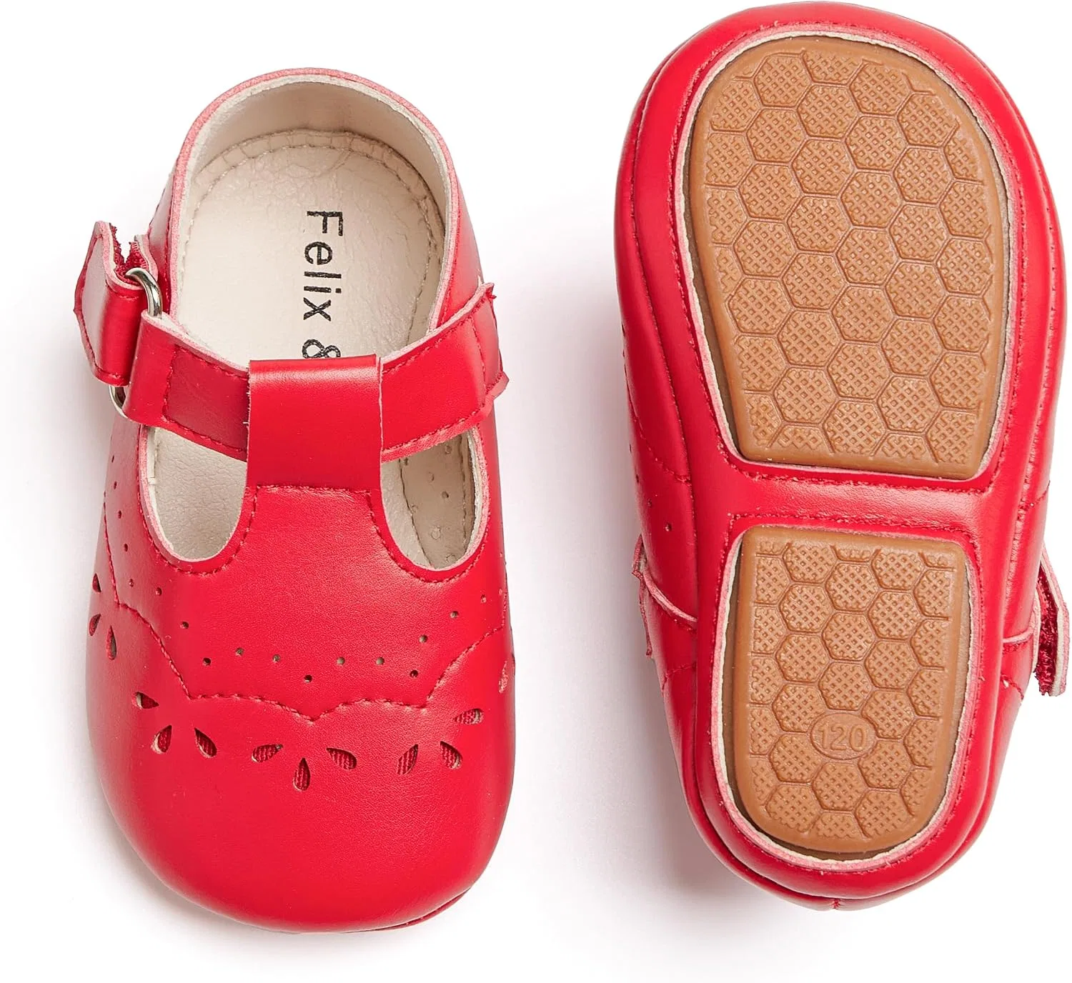 Детские туфли Мэри Джейн на мягкой подошве Moccasins Rubber Sole Crib Shoes Felix & Flora, Red