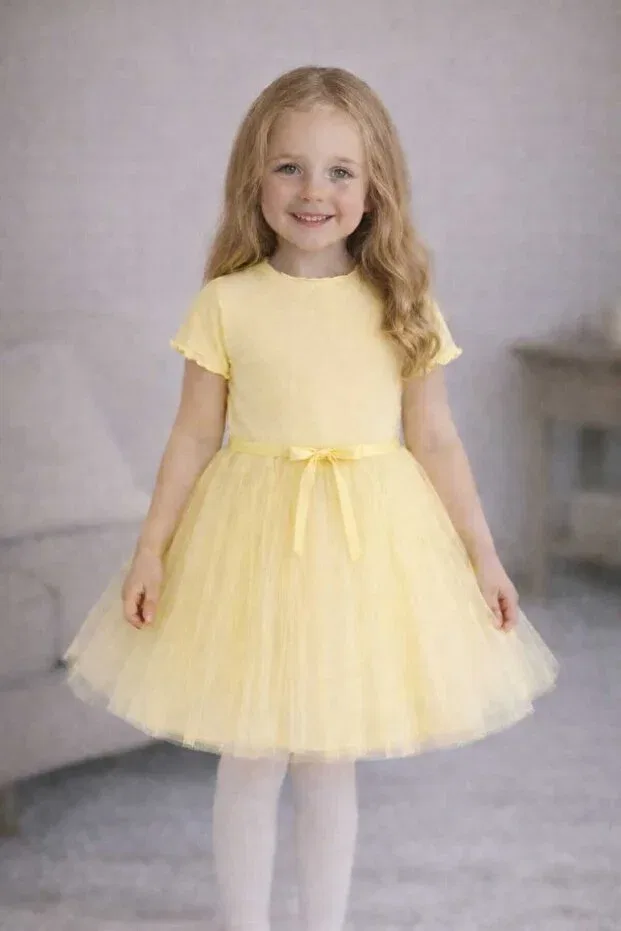 Детское платье для девочек с длинным рукавом Vera Şirin Şeyler Butiği, Straight Short Yellow