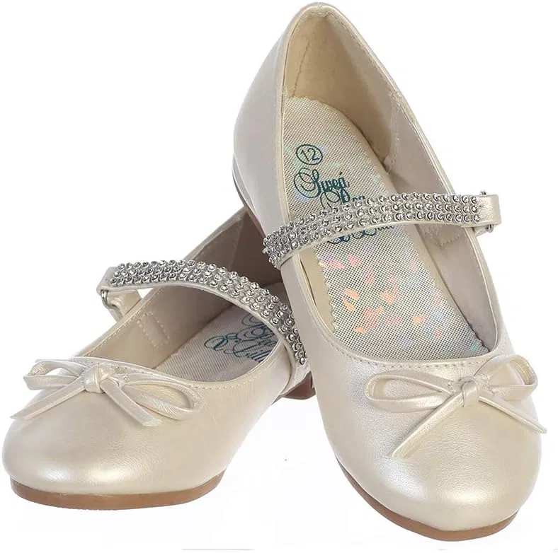 Детские балетки для девочек с ремешком со стразами и бантом Swea Pea & Lilli, Ivory