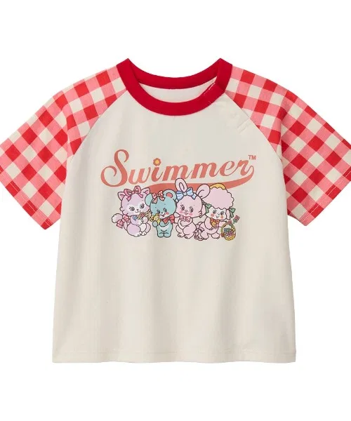 Детская футболка с принтом и контрастными рукавами SWIMMER, Red