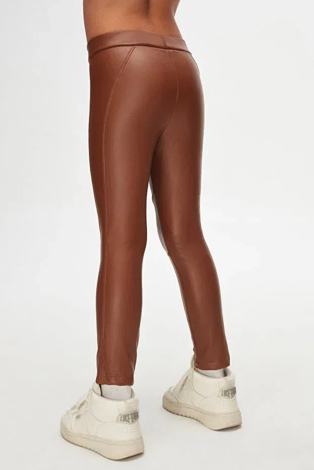 Детские леггинсы для девочек из кожзаменителя Lovetti, Tan Color — фото 4