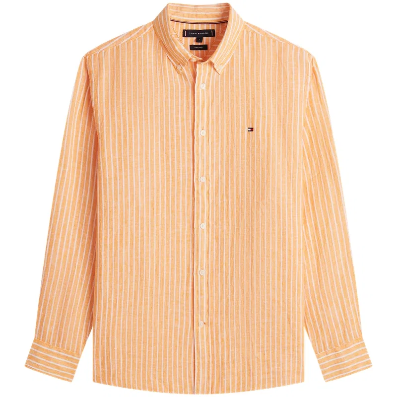 Мужская рубашка с воротником и полосками Tommy Hilfiger, Orange White Stripes 0DM