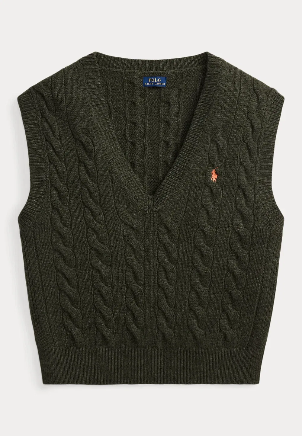 Свитер-Жилет крупной вязки из шерсти и кашемира Polo Ralph Lauren, Olive Umber Heather — фото 4