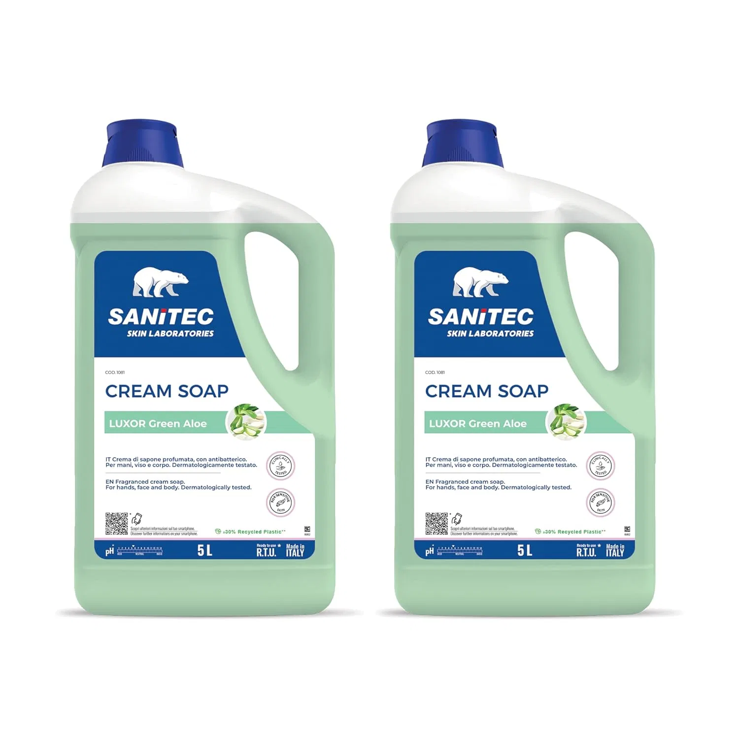 Крем-мыло для рук Luxor Green Aloe, SANITEC igiene sicura, 2 упаковки по 5 л