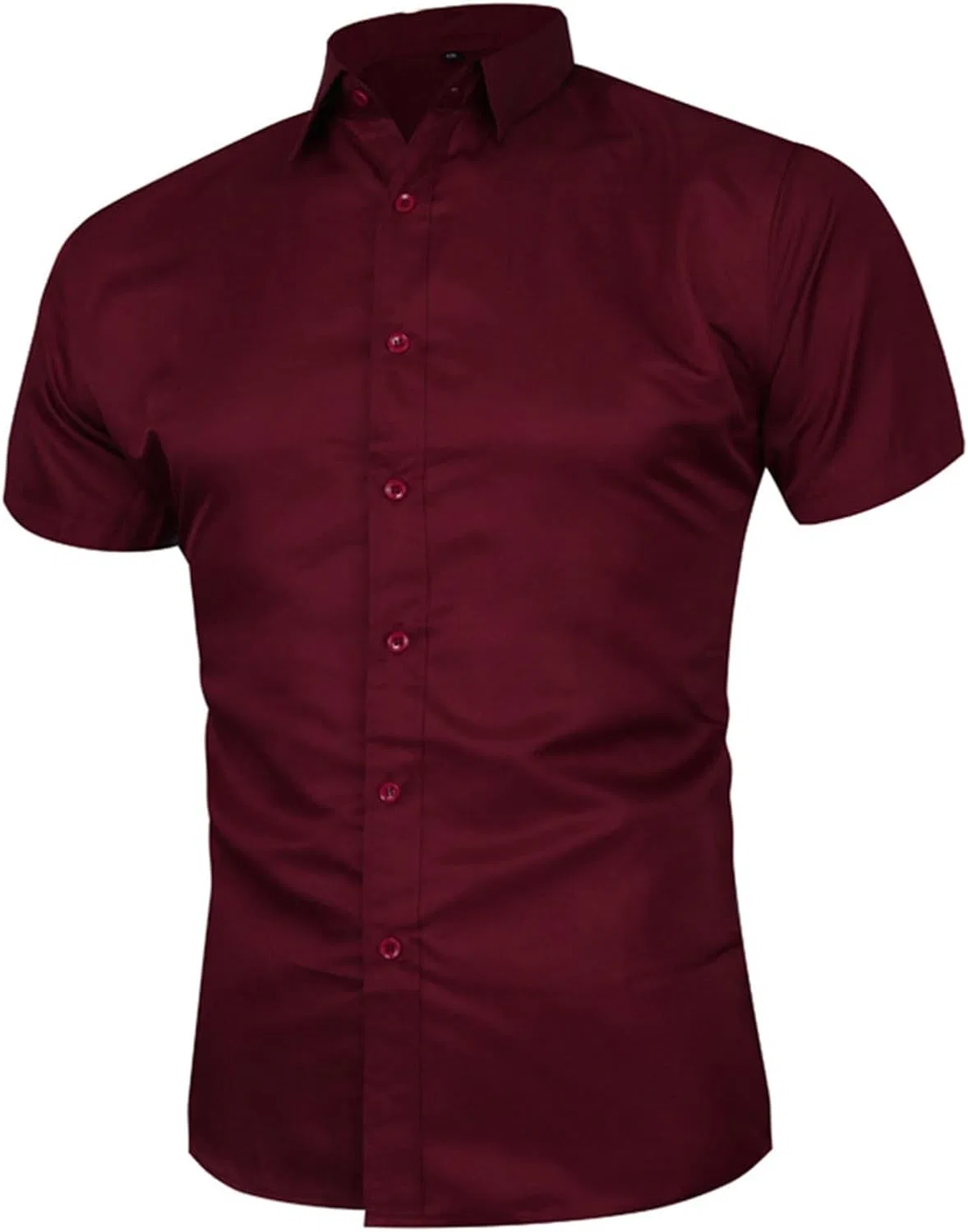 Мужская повседневная рубашка с коротким рукавом Slim Fit, винный