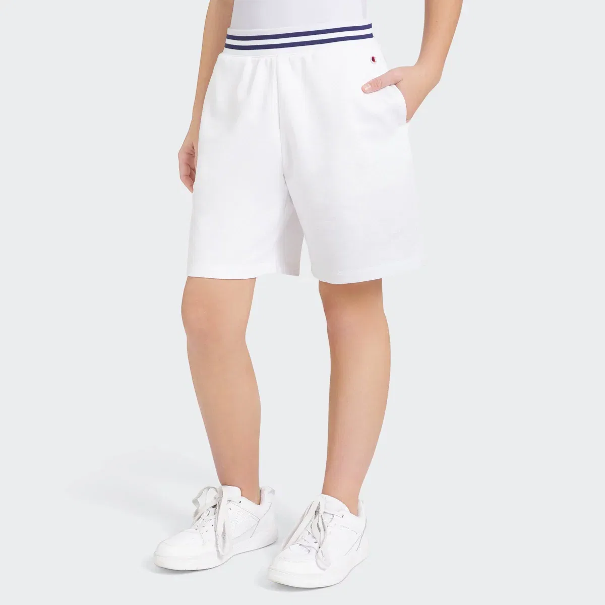 Детские шорты для девочек из футера с принтом Champion Loose Fit French Terry Shorts KIDS CHAMPION, Bright White