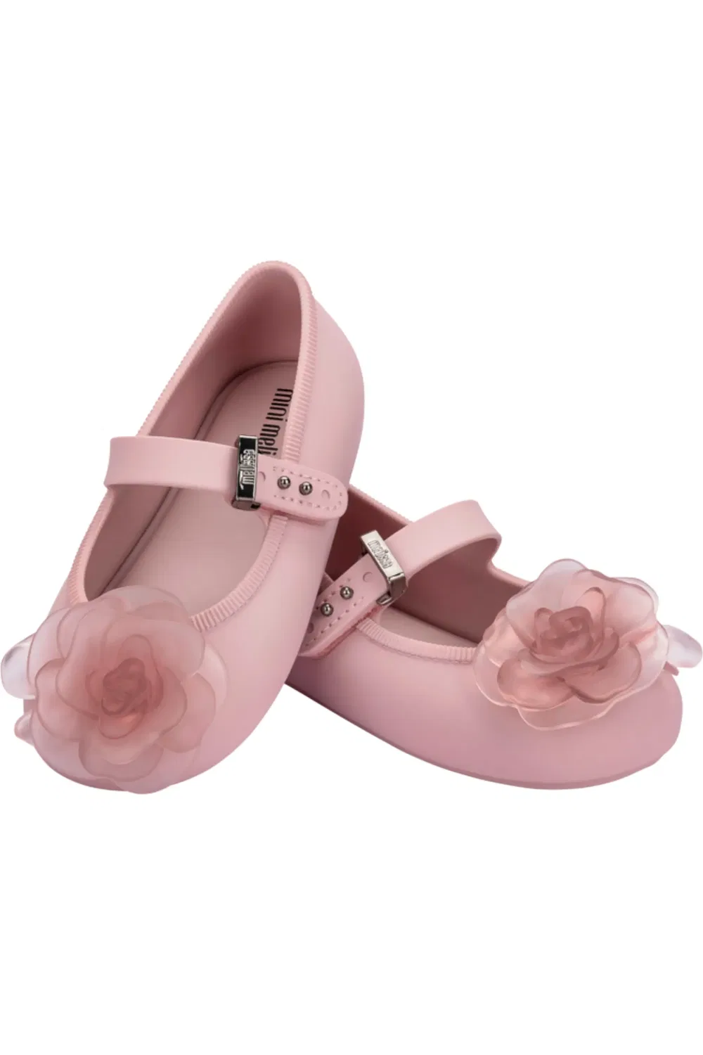 Детские туфли балетки на плоской подошве с цветочными аппликациями Mini Melissa, розовый — фото 4