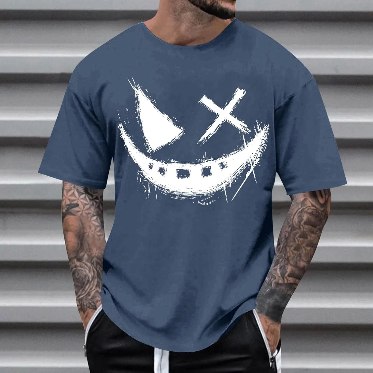 Мужская футболка с улыбающимся лицом Graphic Tees, Navy — фото 2