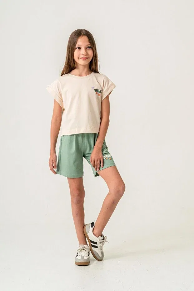 Детский комплект для девочек с принтом Havana Mışıl Kids, Mint Green