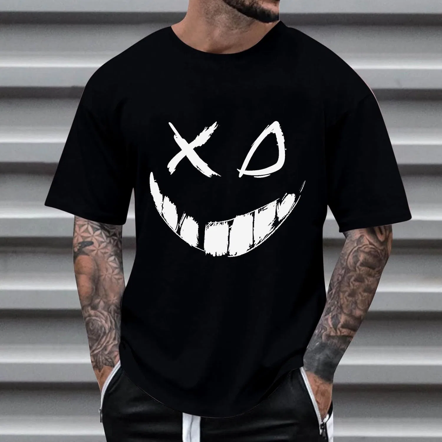 Мужская футболка с графическим принтом X-Eye-Face Drip, Black — фото 2