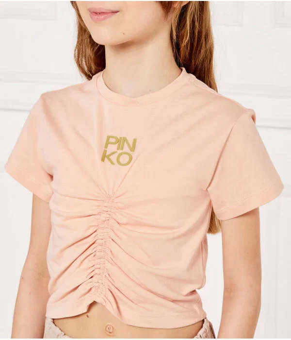 Детская футболка с принтом O-Neck T-Shirt Cropped Fit Pinko Up, Rosa Cipria — фото 4