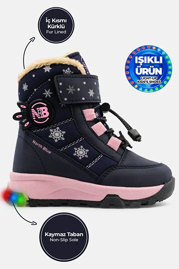 Детские ботинки для девочек с подсветкой Ayakkabı City, Navy Blue Pink