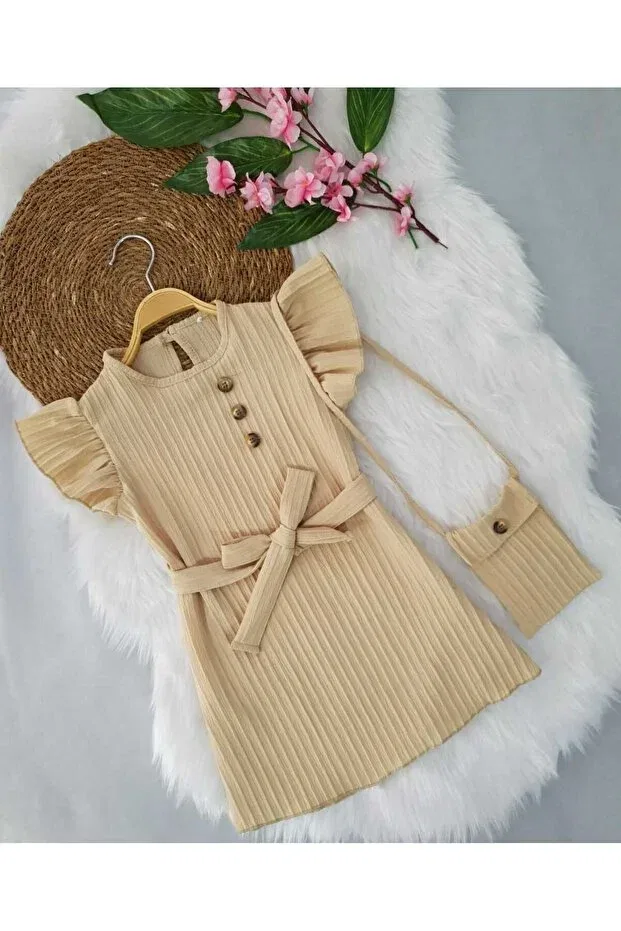 Детское платье для девочек хлопковое комплект с сумкой Aden Kids, Beige Pamela