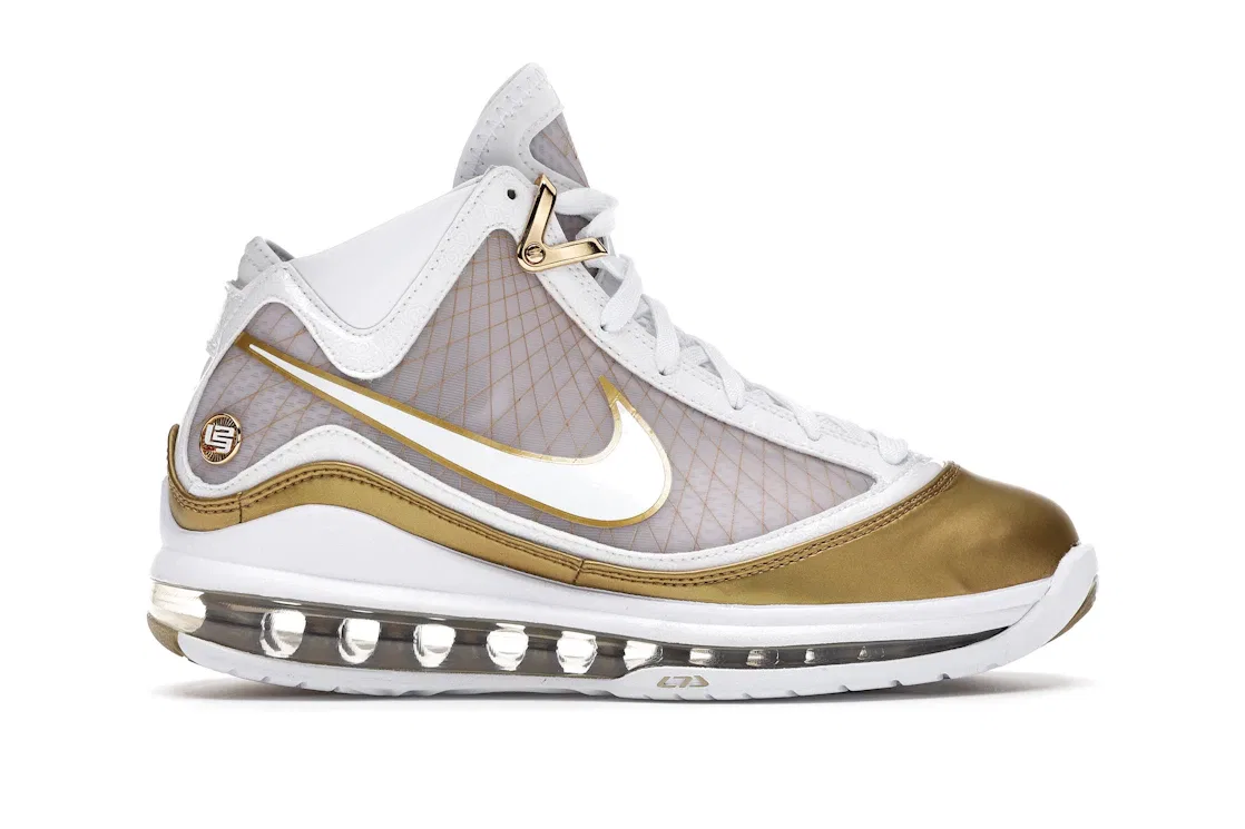 Детские кроссовки для мальчиков с высокой посадкой Nike LeBron 7, White Metallic Gold White