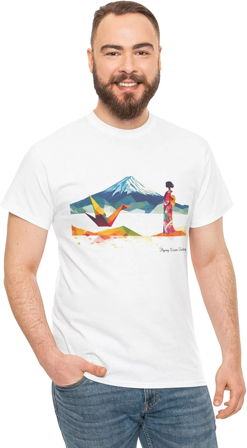Футболка с рисунком журавлика оригами, Regular Fit, 100% Cotton, White — фото 4