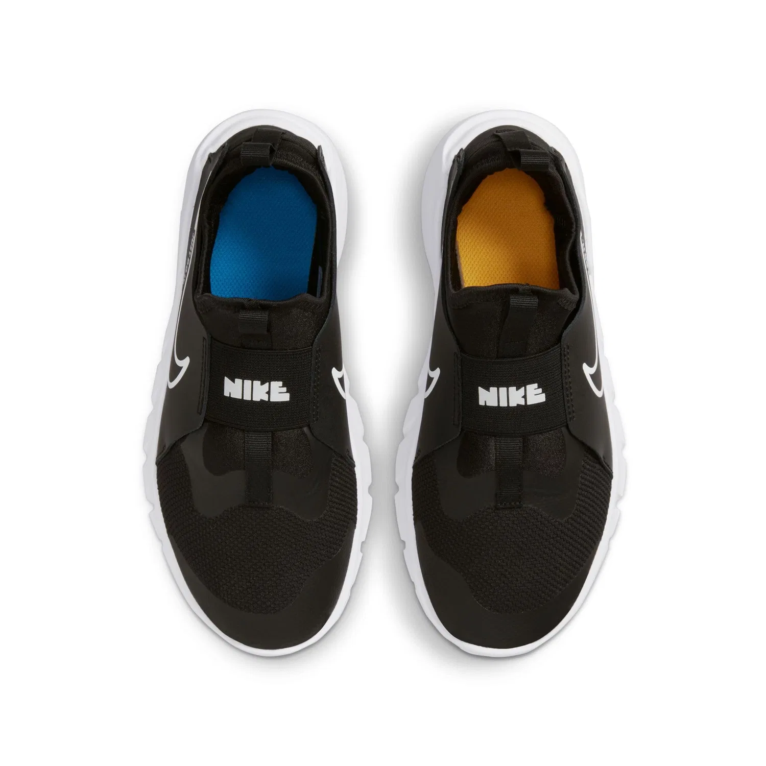 Детские кроссовки для мальчиков и девочек с принтом Flex Runner NIKE, Black White Photo Blue University Gold — фото 3