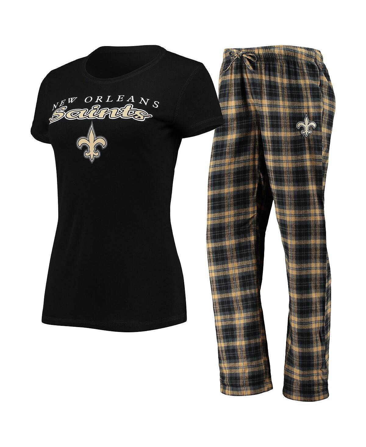 

Женский черно-золотой комплект из футболки и брюк с логотипом New Orleans Saints Concepts Sport