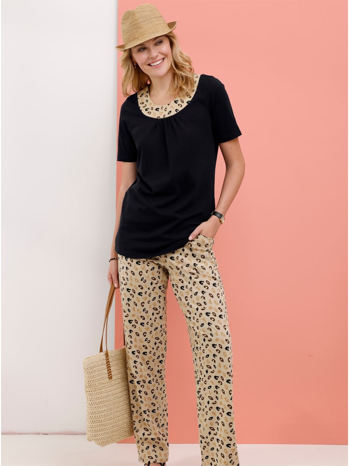 

Sieh an! Трикотажные брюки бежевого и шоколадного цвета с принтом