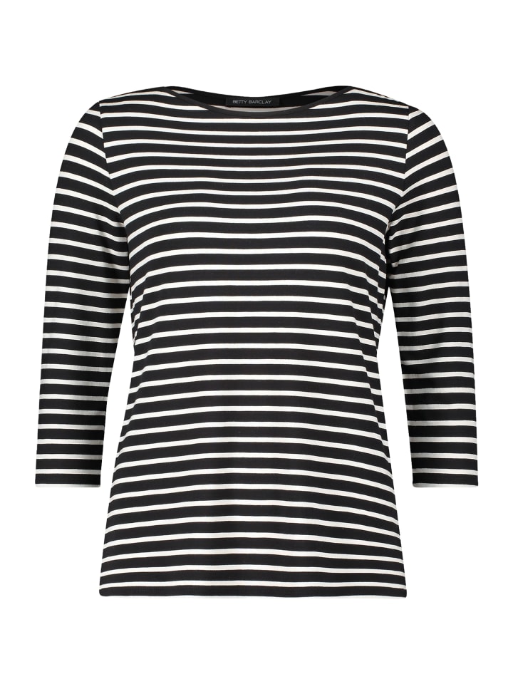 

Полосатая рубашка с вырезом-лодочкой в черном/бежевом цвете Betty Barclay