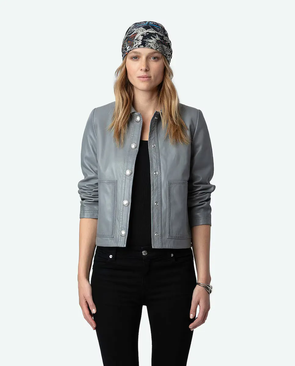 

Женская кожаная куртка Litchi на пуговицах Zadig & Voltaire, серый