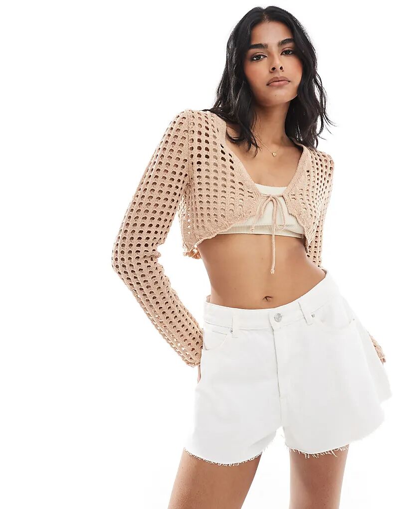

Вязаный укороченный кардиган с завязками спереди Miss Selfridge