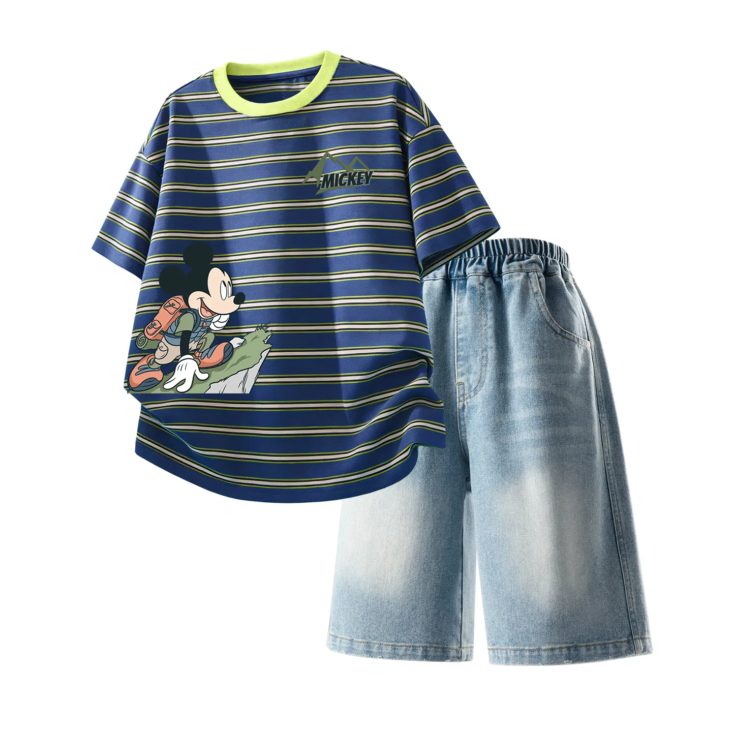 Детский спортивный костюм Casual Sportswear 2 Piece Set Disney, DiDian Dangerous Mountain K Blue Gold+Solid Color Denim Blue