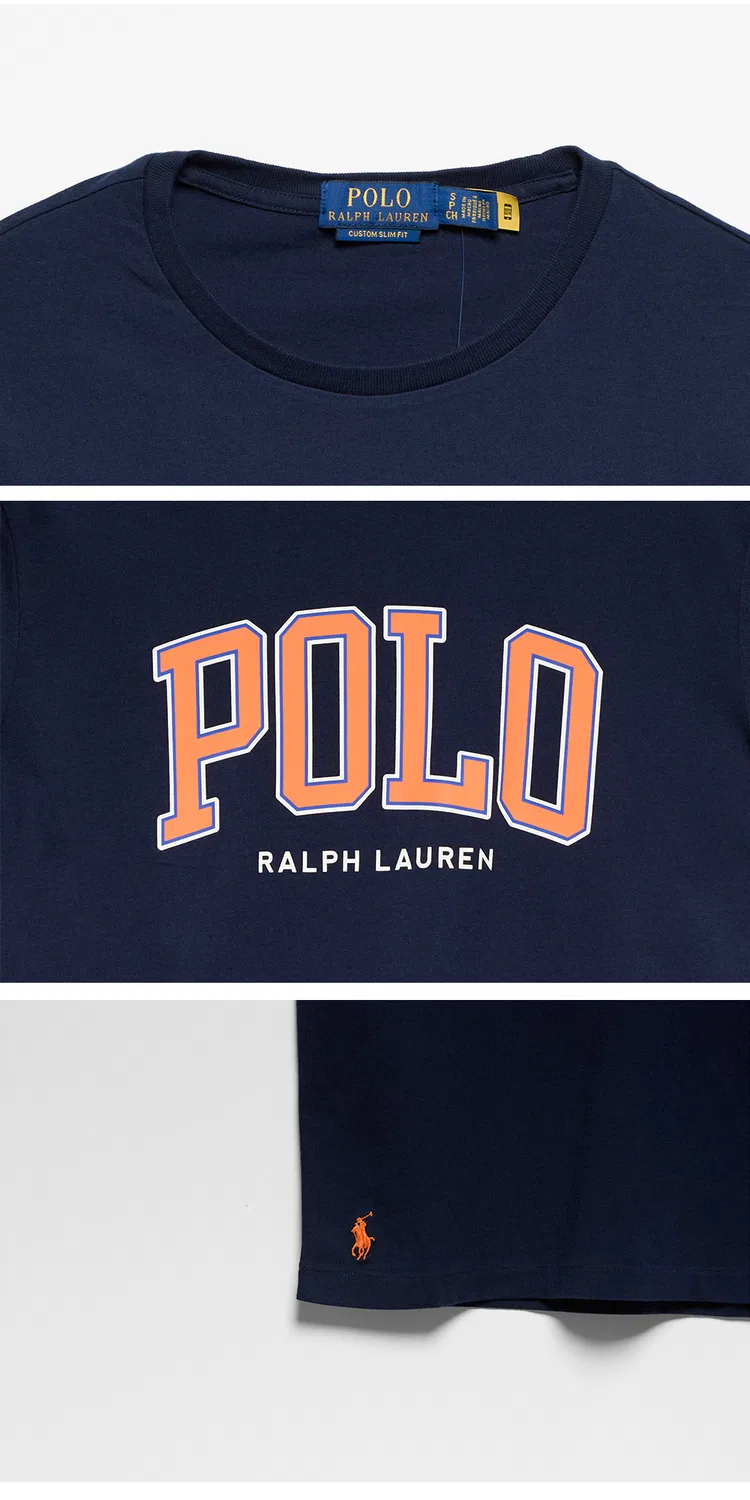 Мужская футболка Custom Slim Fit Logo Jersey тёмно-синяя от Polo Ralph Lauren — фото 4