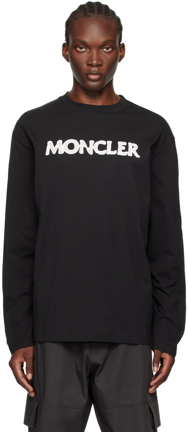 

Черная футболка с длинным рукавом и аппликацией логотипа Moncler