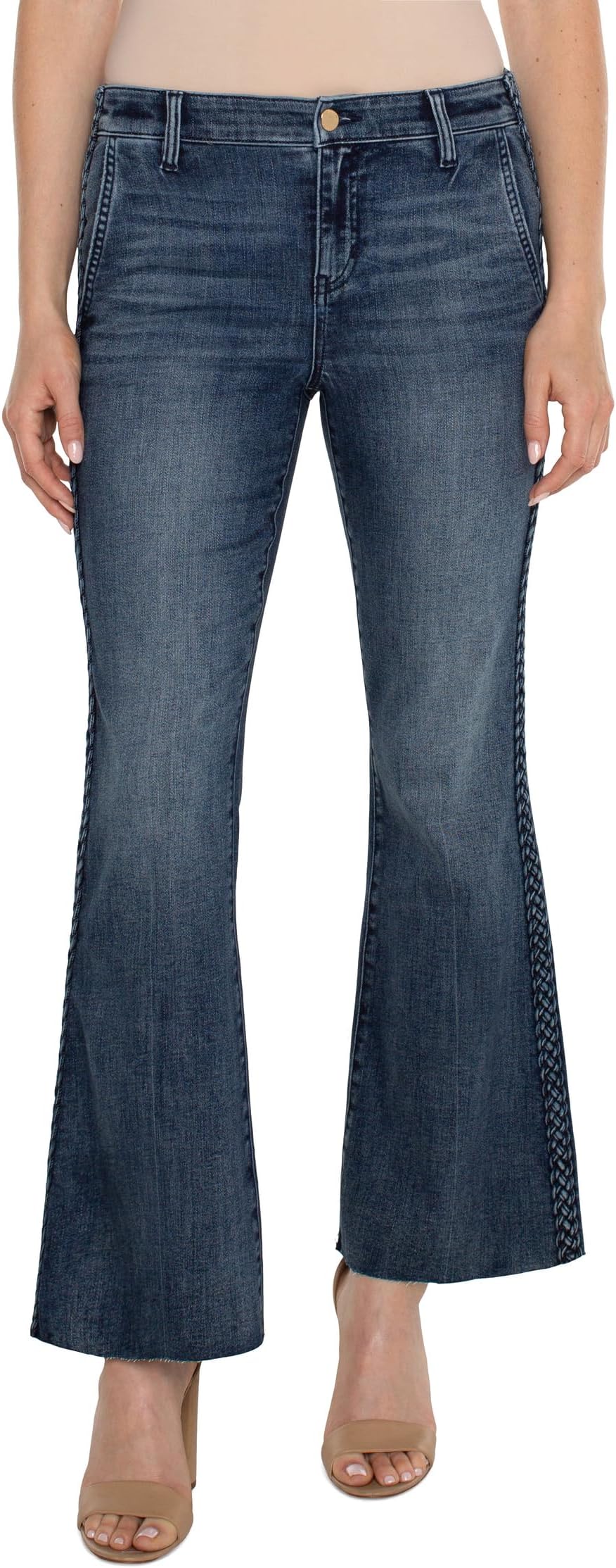 

Джинсы Liverpool Los Angeles Hannah Flare Braided Trim Mid-Rise Stretch Denim Jean 32", цвет Ponderay