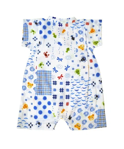 Детский комбинезон-кимоно с patchwork принтом, белый — фото 2