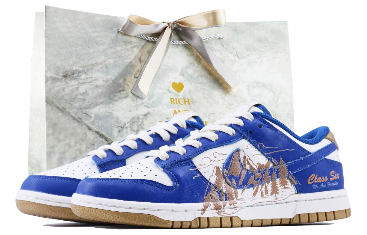 

Кроссовки Nike Dunk Skateboarding Shoes Women's Low-top Blue/gold, белый/синий