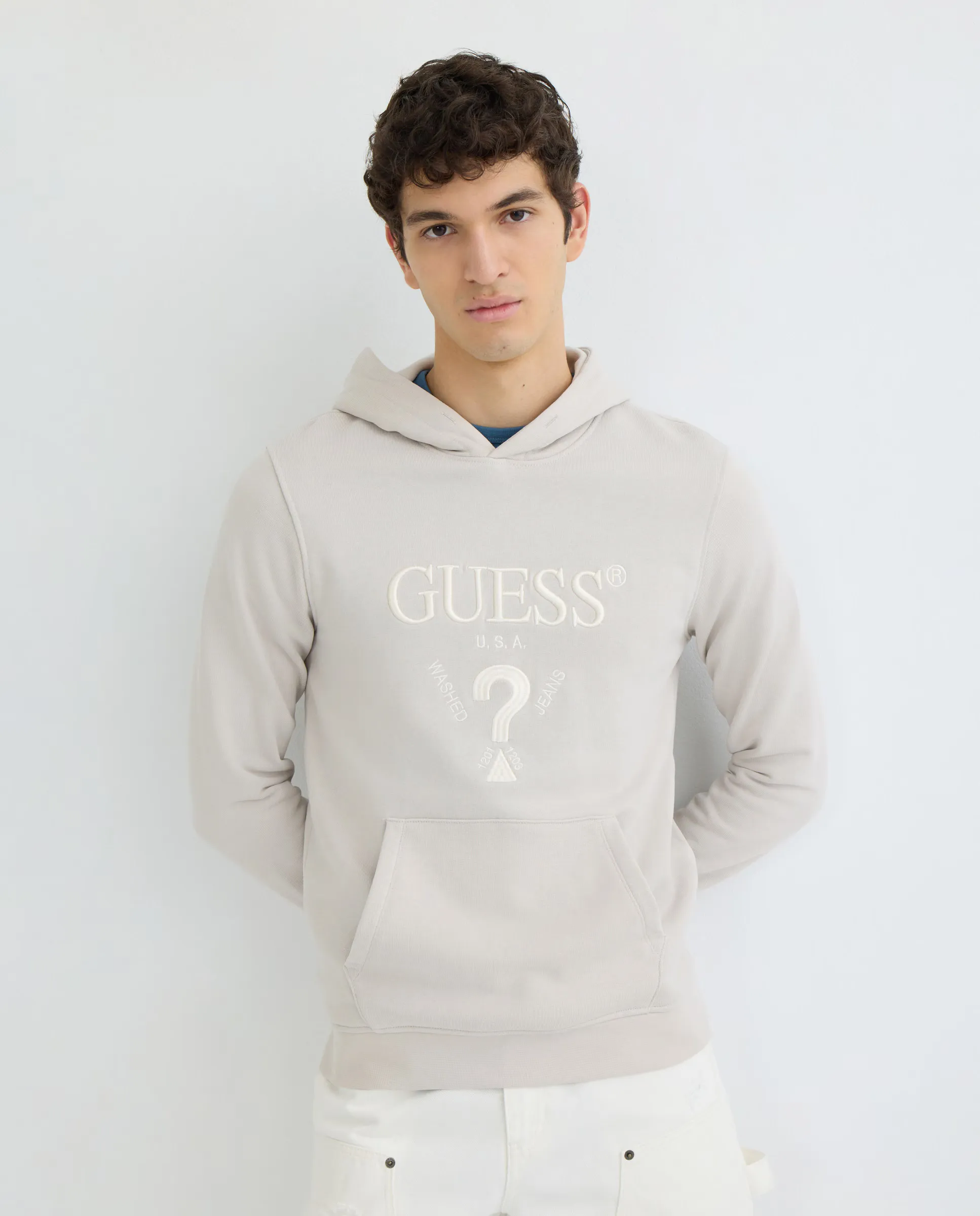 

Мужская толстовка с капюшоном и карманами Guess, кремовый