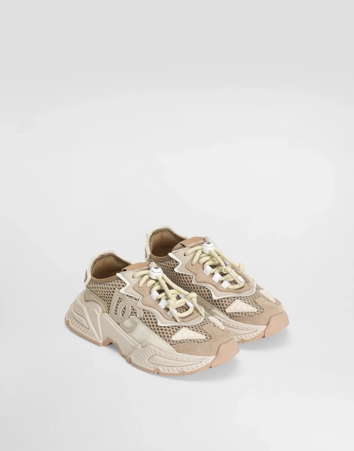 Кроссовки Daymaster из сетки, разделанной телячьей кожи и пуха DOLCE & GABBANA, бежевый — фото 3