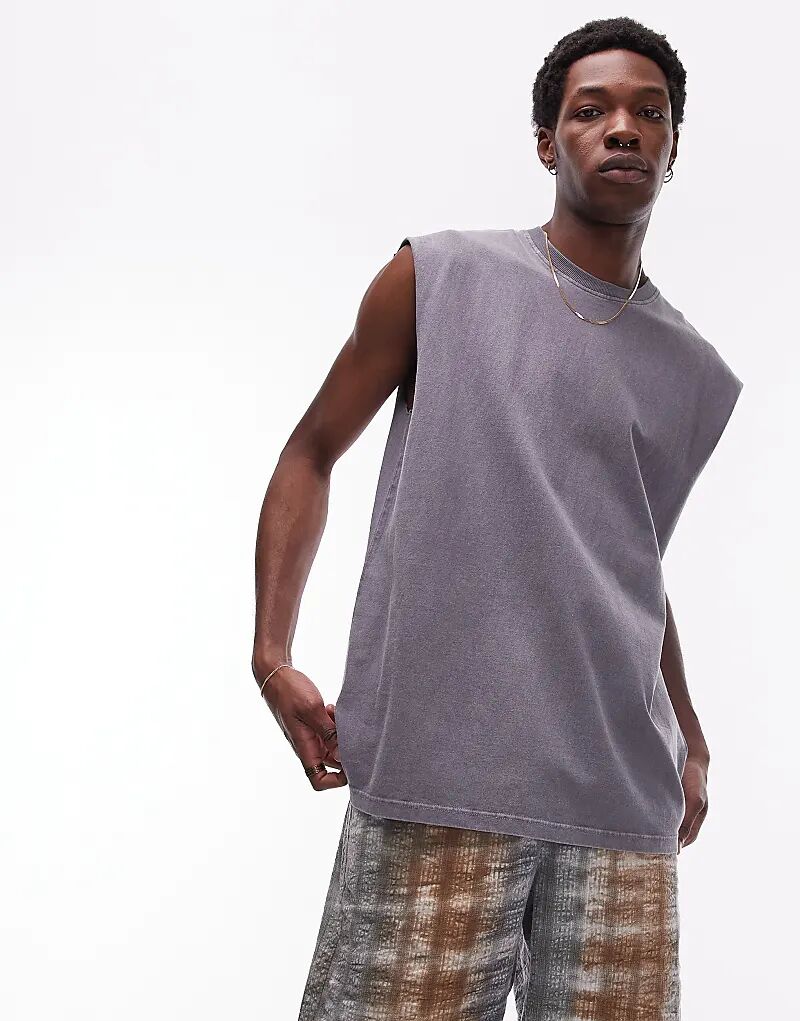 

Футболка свободного кроя без рукавов серого цвета Topman