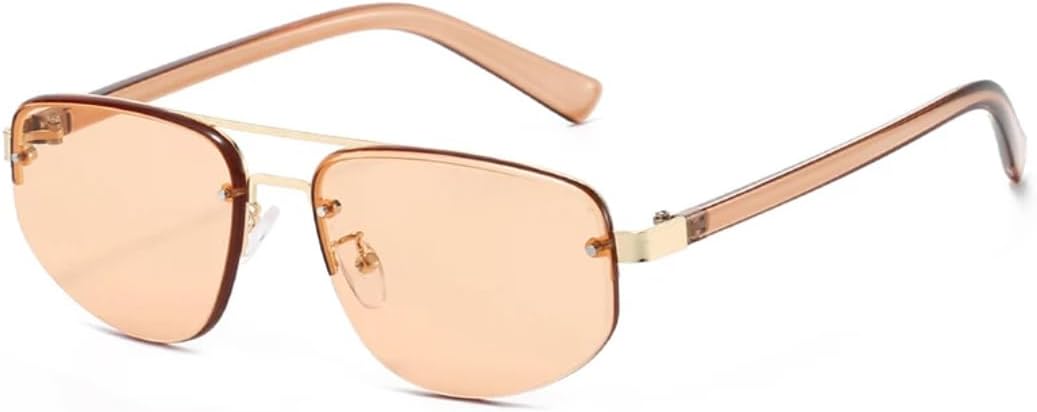 

Ретро солнцезащитные очки «кошачий глаз» с двойной перемычкой, модные женские очки с прозрачными линзами цвета океана, защита от УФ-излучения UV400, модные мужские очки с заклепками TKKTLLT, Champagne