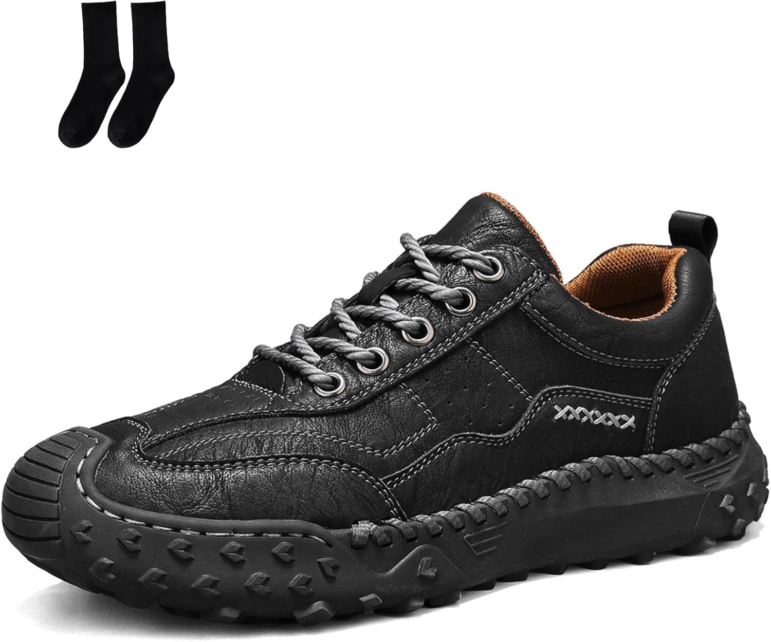 

Мужская ручная работа, премиум-класс, ортопедические кожаные туфли с противоскользящей подошвой, удобные модные слипоны для вождения и походов Generic, черный