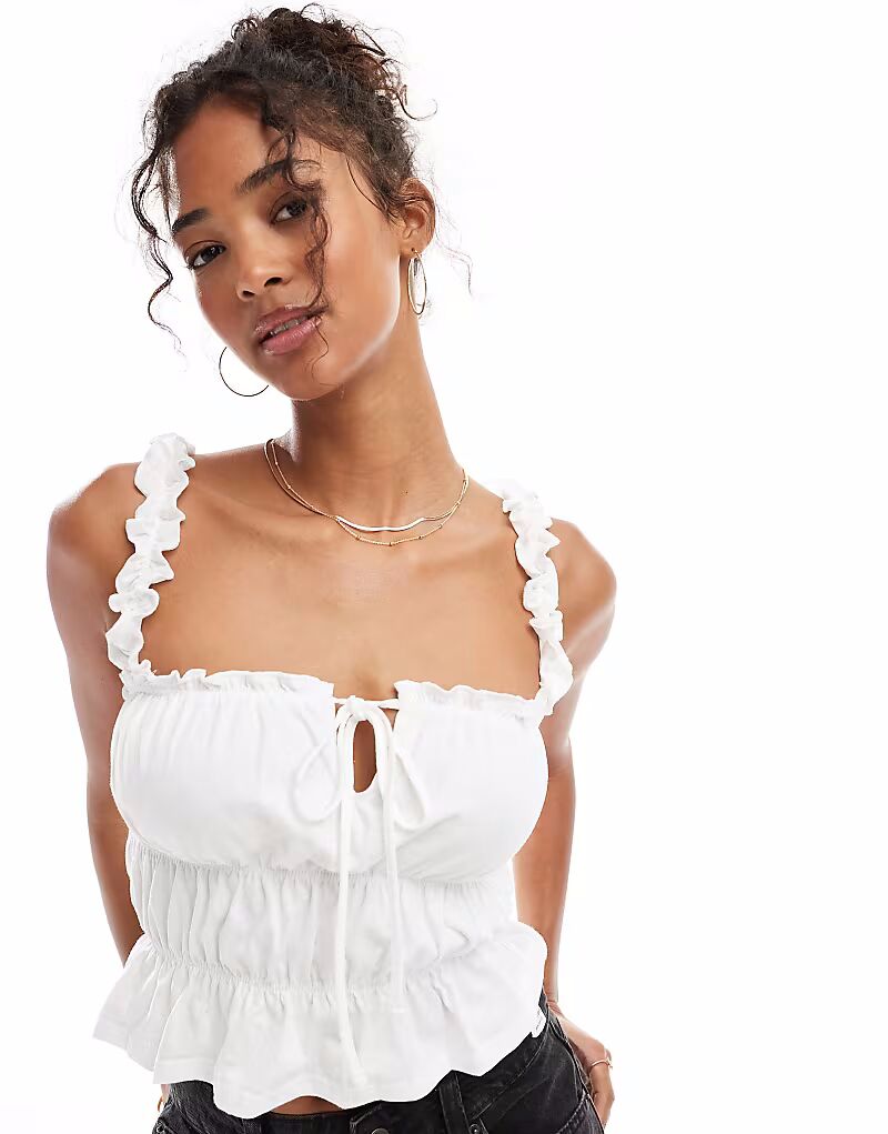 

Белый топ Miss Selfridge с завязками спереди и сборками