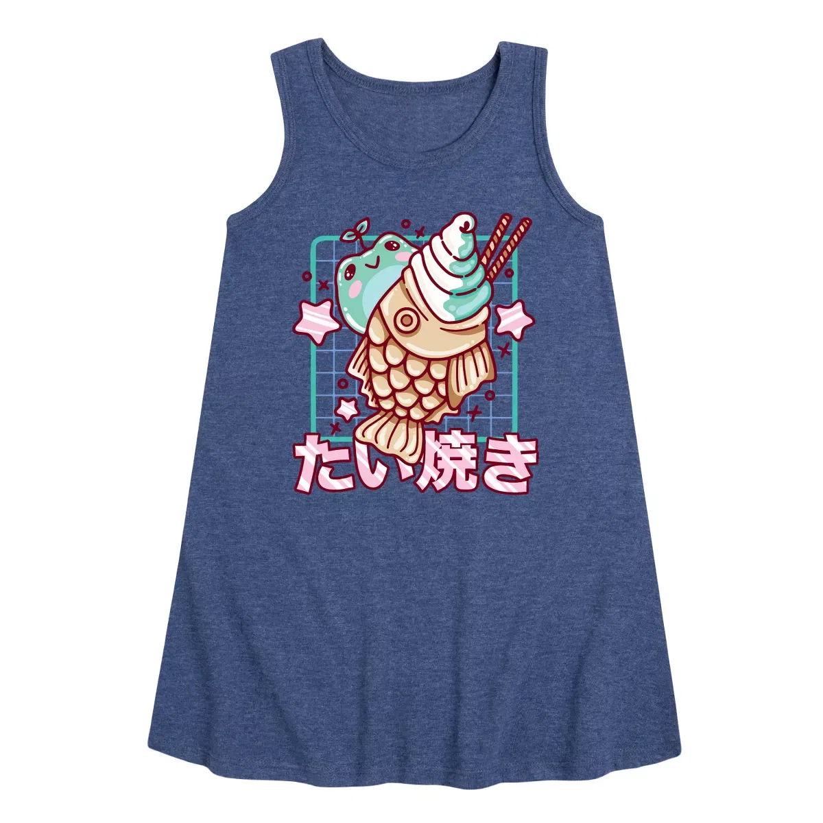 Детское платье-трапеция без рукавов Taiyaki Frog Instant Message, Heather Navy