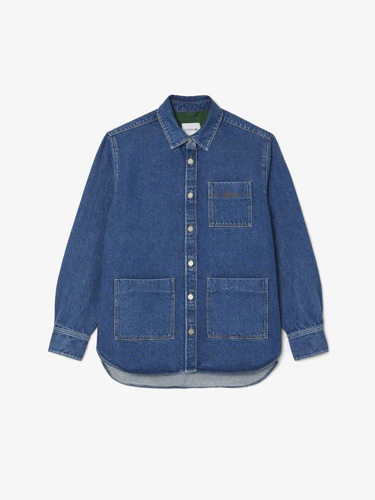 Рубашка джинсовая LACOSTE Relaxed Fit, свободного кроя, голубая — фото 4