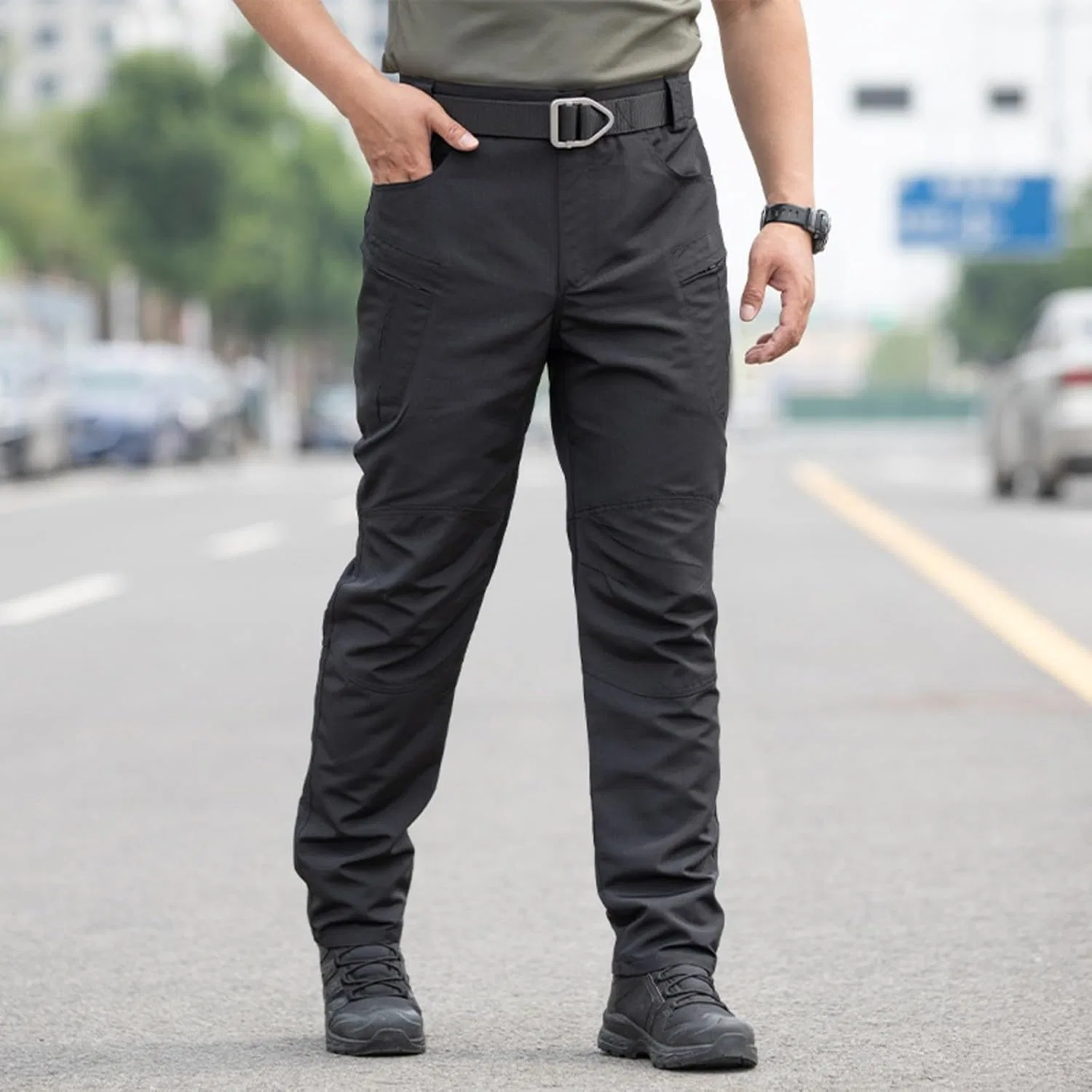 Мужские тактические карго-брюки с множественными карманами, Cargo Work Pants, чёрный — фото 4