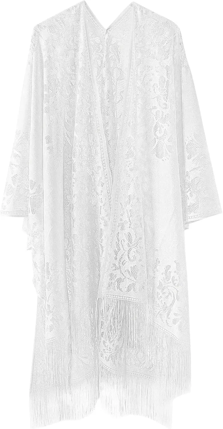 Женский кимоно-пляжный кроп-топ с бахромой, White