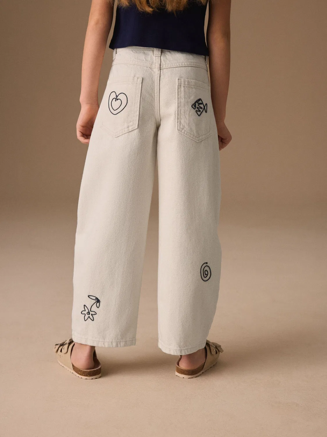 Джинсы с вышивкой Barrel Leg Next, цвет Ecru Embroidery — фото 3