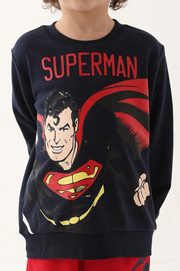 Детский комплект спортивного костюма для мальчиков с принтом Superman, Navy Blue — фото 4