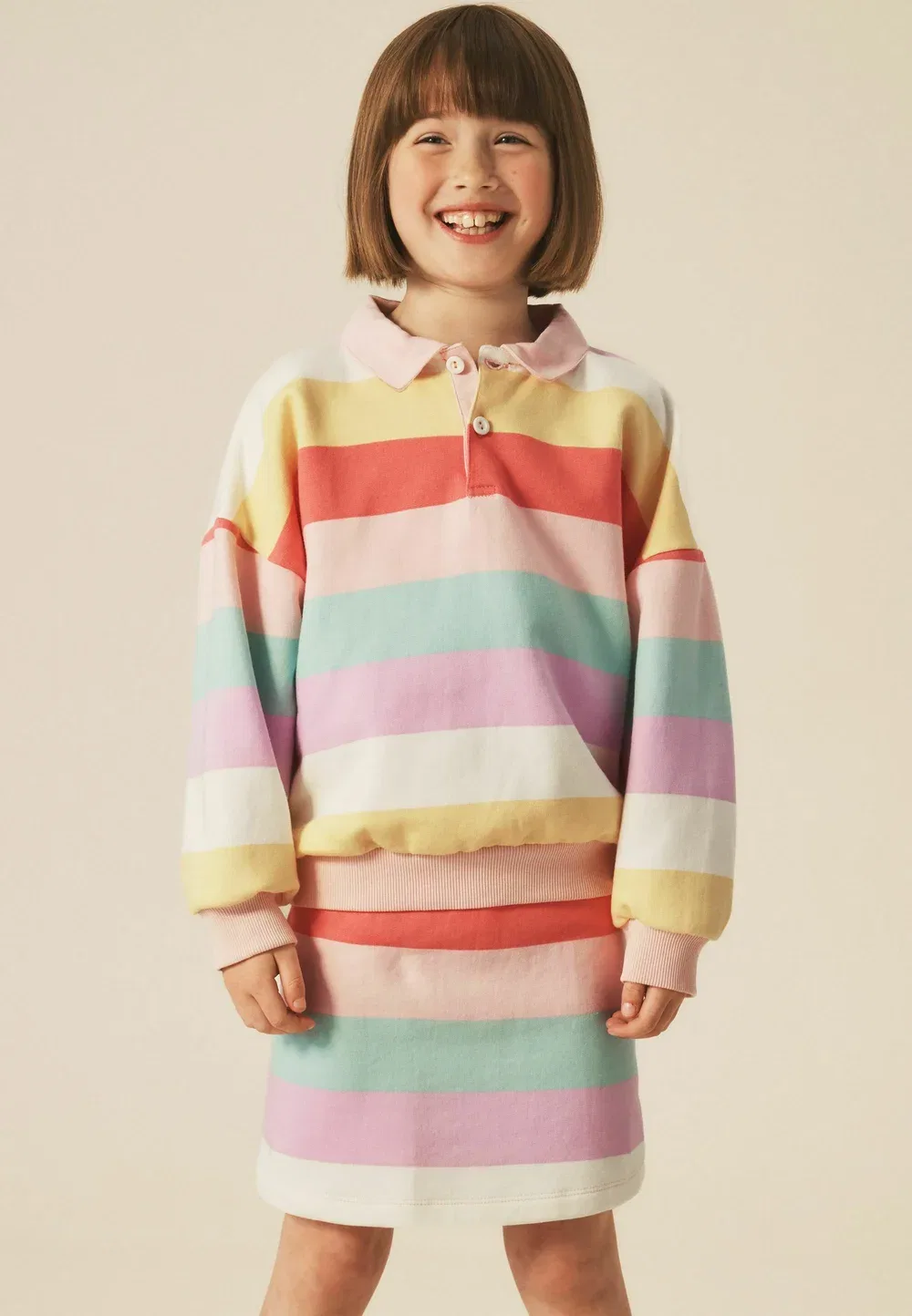 Обычный крой - свободная толстовка для регби - юбка А-силуэта Little Bird, Rainbow Stripe — фото 3