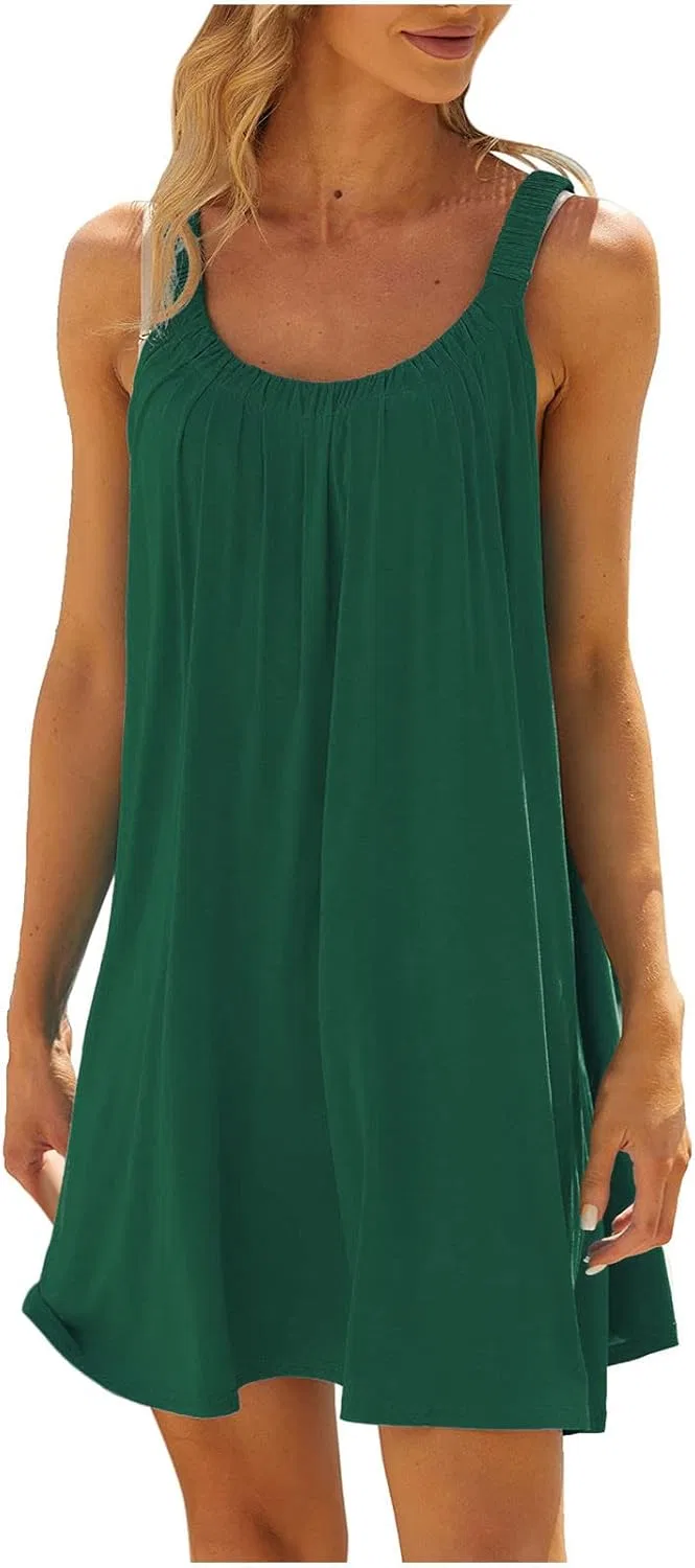Женское мини-платье без рукавов с воланами, Green
