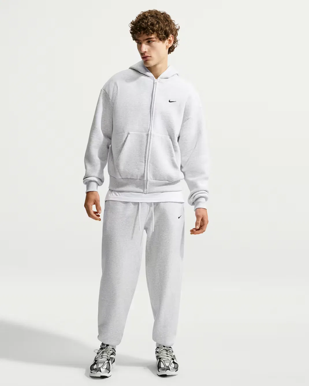 Мужская толстовка на молнии Nike Solo Fleece, Birch Heather/Black — фото 4