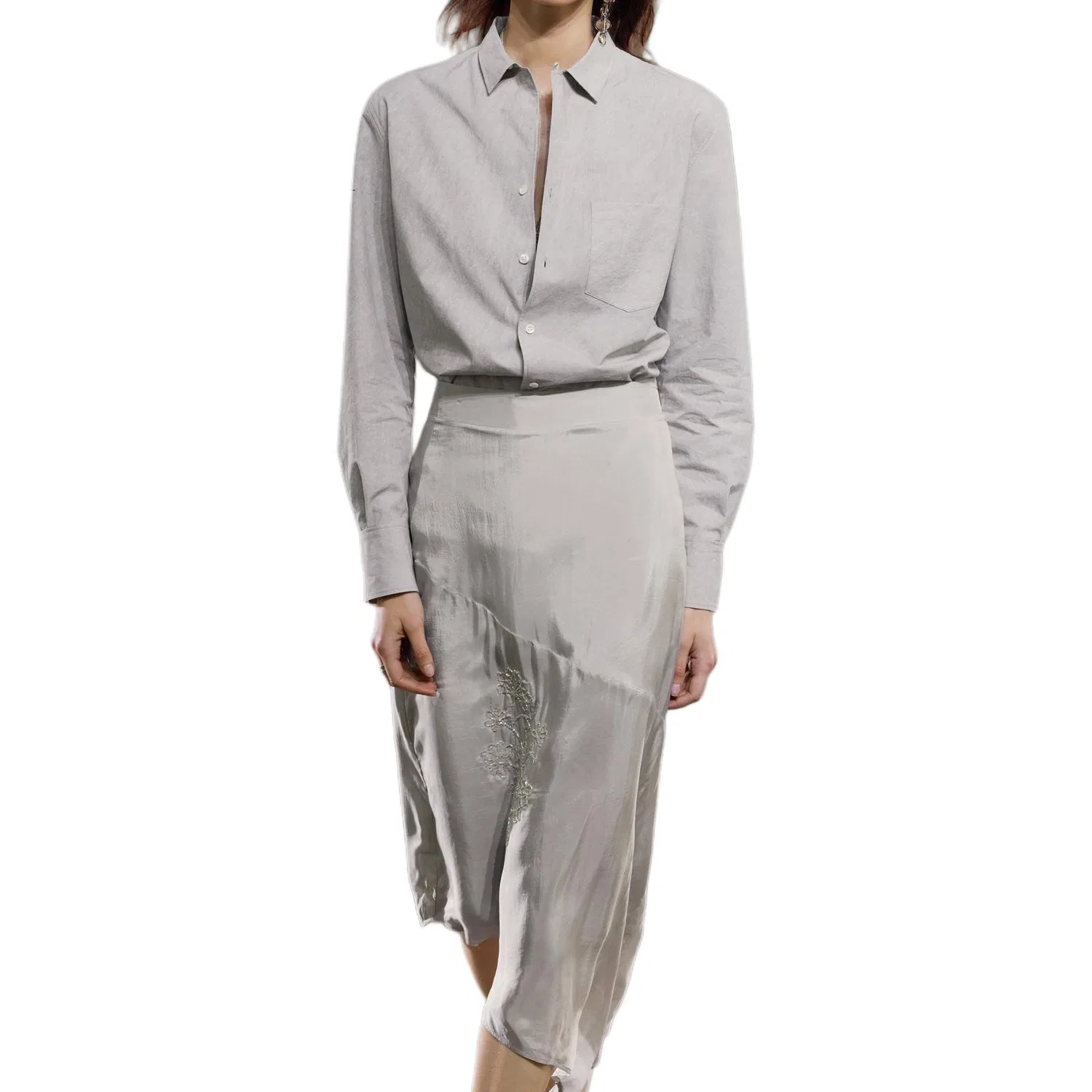 ZARA Женская рубашка с отложным воротником ZW Shirts White/Gray — фото 4
