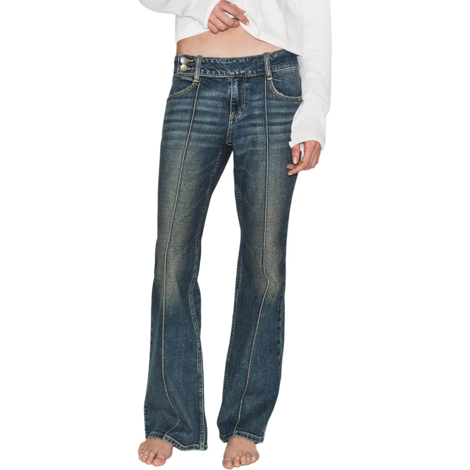Женские джинсы с расклешенным кроем Dark Blue ZARA, Dark Blue — фото 4
