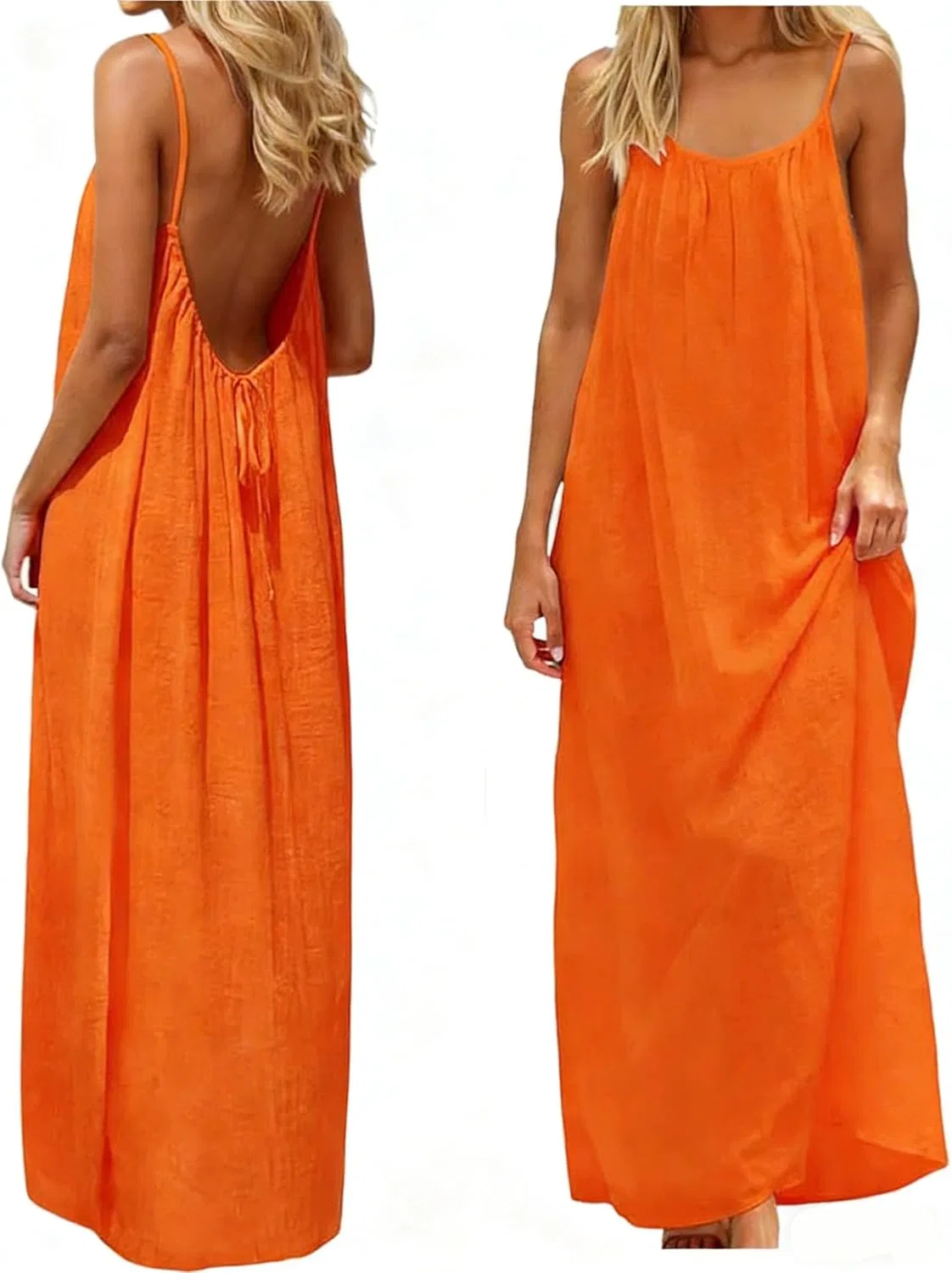Женское летнее платье-комбинация без спины A-line, Orange